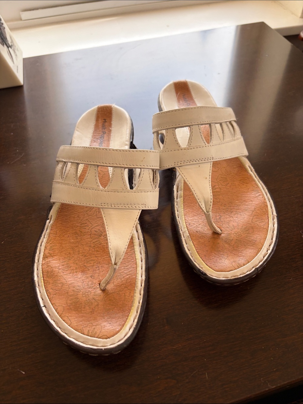 Hush Puppies Casual Women's Beige Thong Sandals with Decorative Cutout Strap